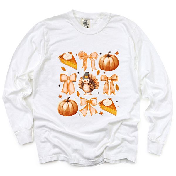 

Coquette turkey pie - женская футболка с длинным рукавом и принтом, окрашенная в стиле garment dyed Simply Sage Market, White