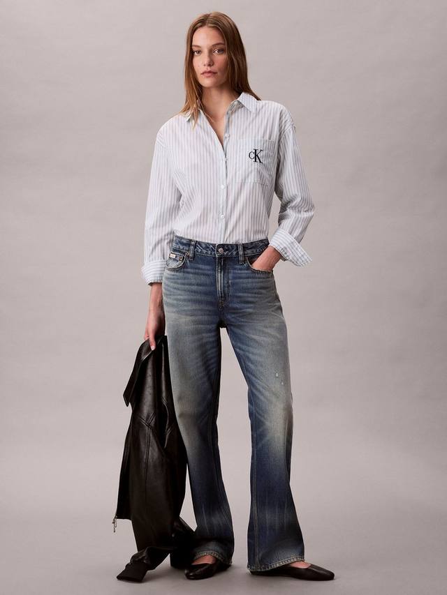 

Хлопковая поплиновая рубашка с логотипом в полоску Calvin Klein, Pale Blue