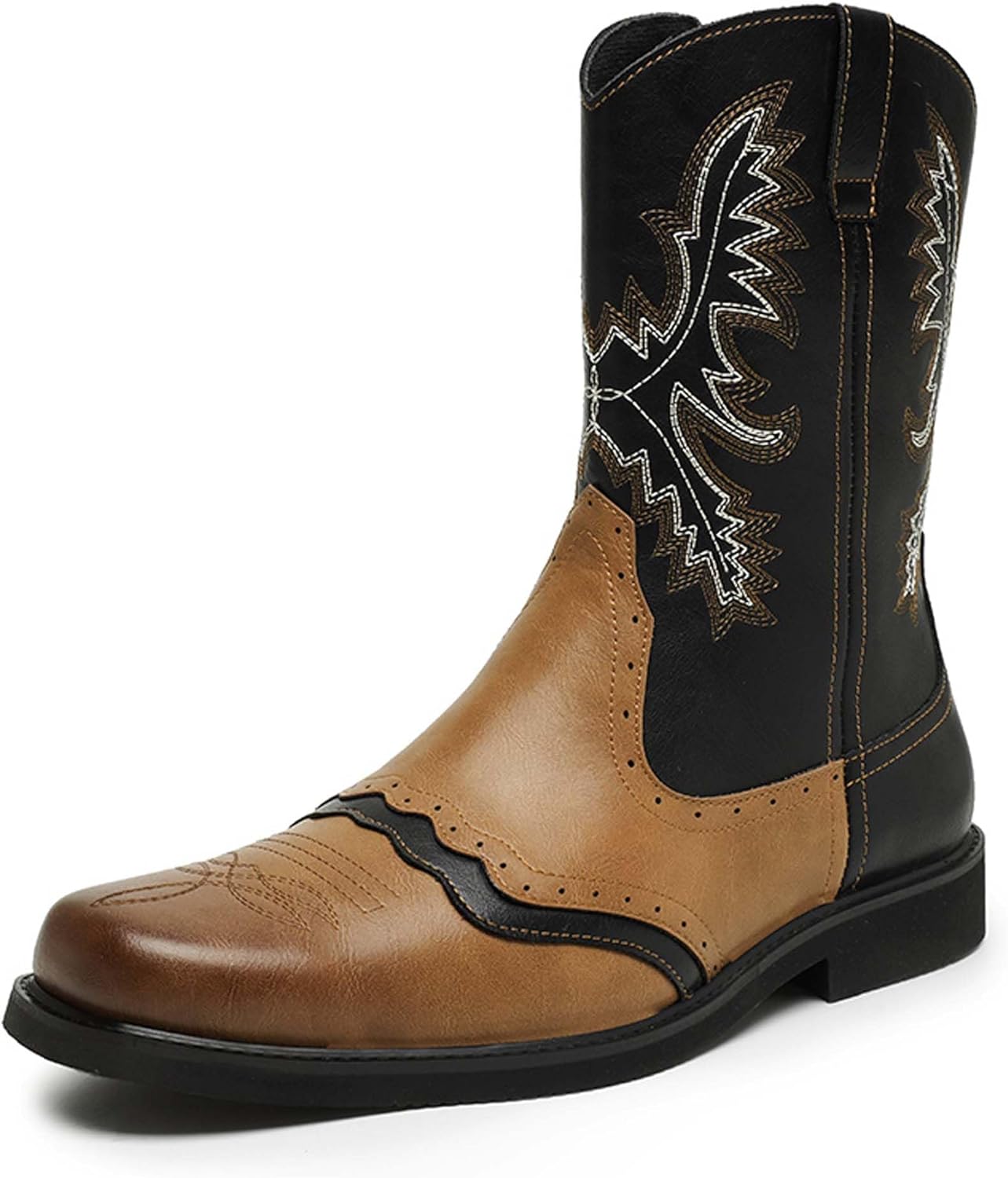 

Мужские ботинки из денима с квадратным носком, коричневые, вестерн-ретро с вышивкой, противоскользящие, боевые, рыцарские, мотоциклетные, сельские, универсальные, формальные и повседневные Generic