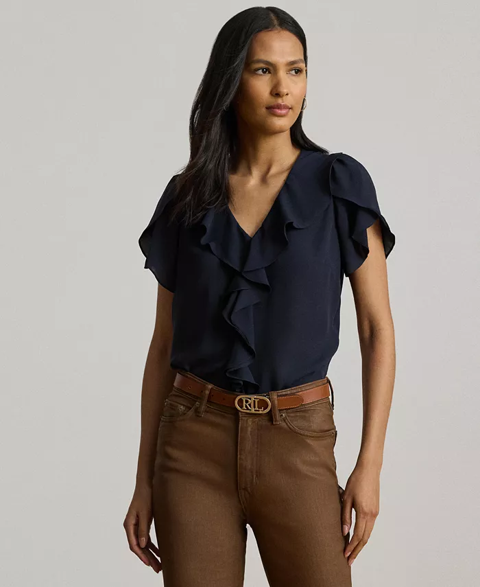 

Женская блузка из жоржета с оборками Lauren Ralph Lauren, синий