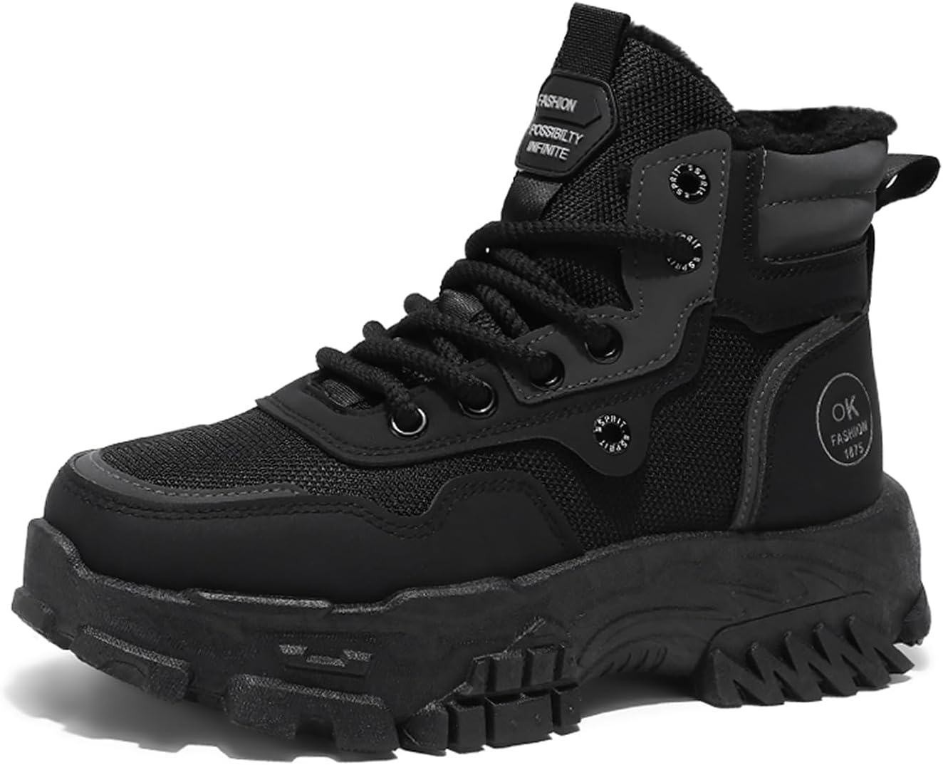

Мужские зимние ботинки с утеплителем и меховой подкладкой, теплые зимние ботинки, противоскользящие походные ботинки, дышащая обувь для ходьбы Vfvbest, черный