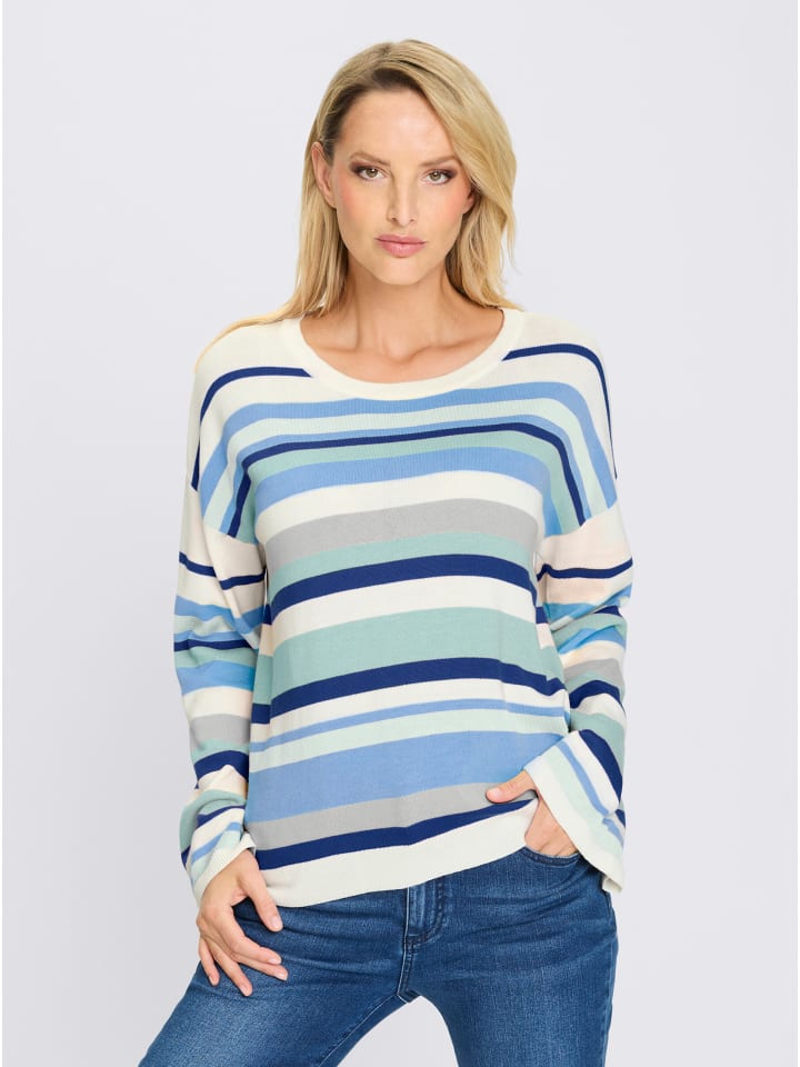 

Полосатый свитер в экрю-голубую полоску Heine