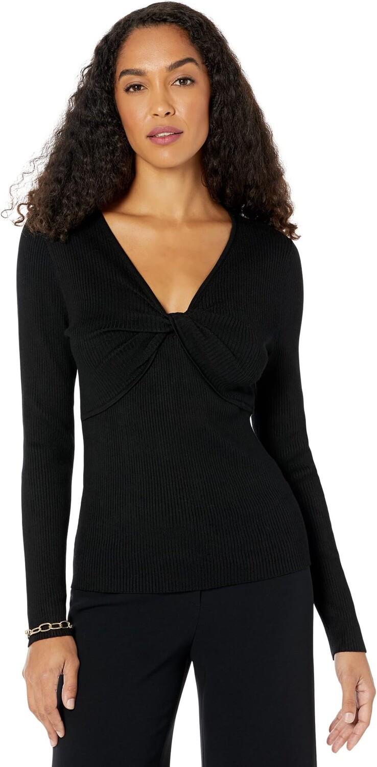 

Топ Calvin Klein Long Sleeve V-Neck with Twist Detail, черный
