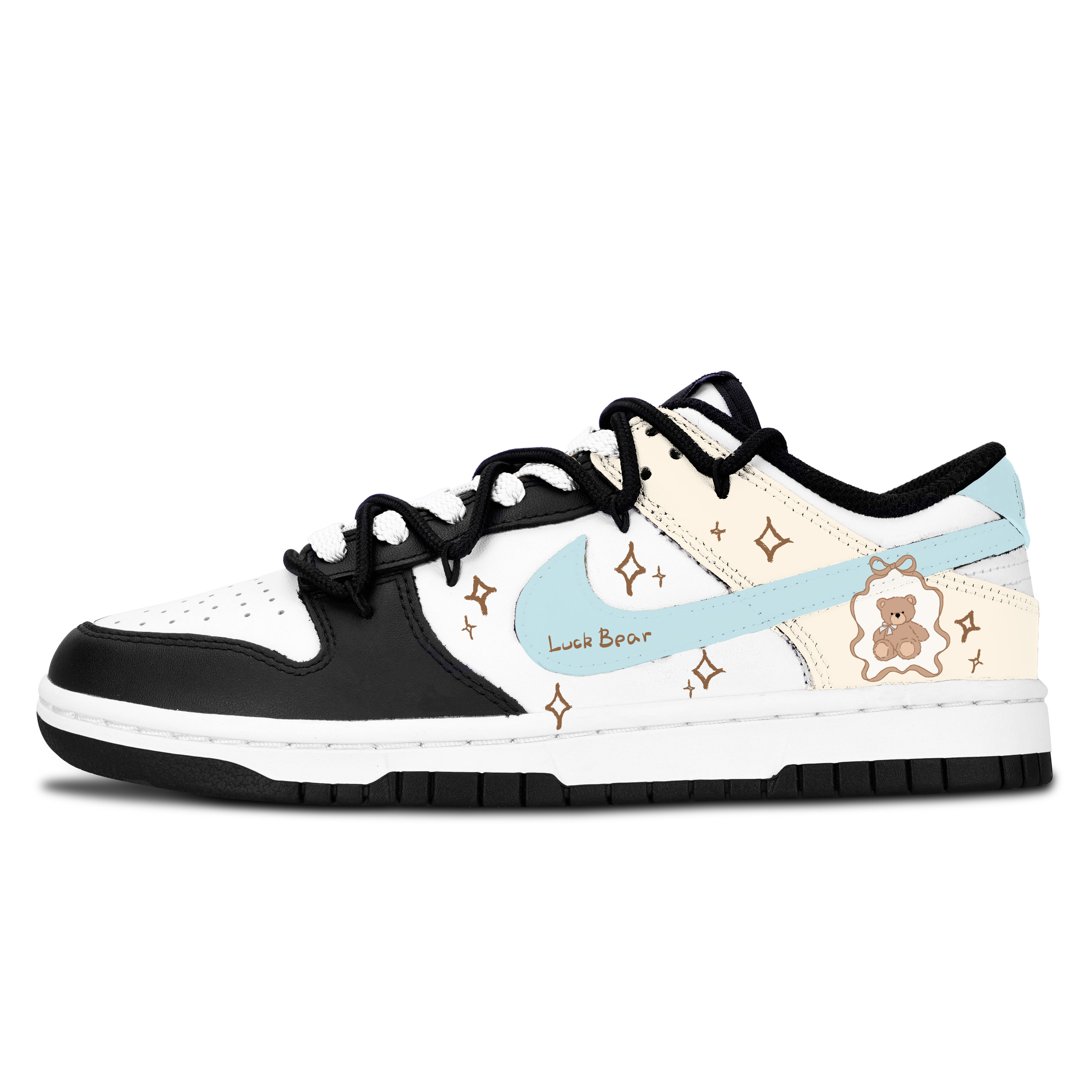 

Nike Dunk Black White, Lucky Bear устойчивые к истиранию низкие кеды для скейтбординга унисекс бежевый синий