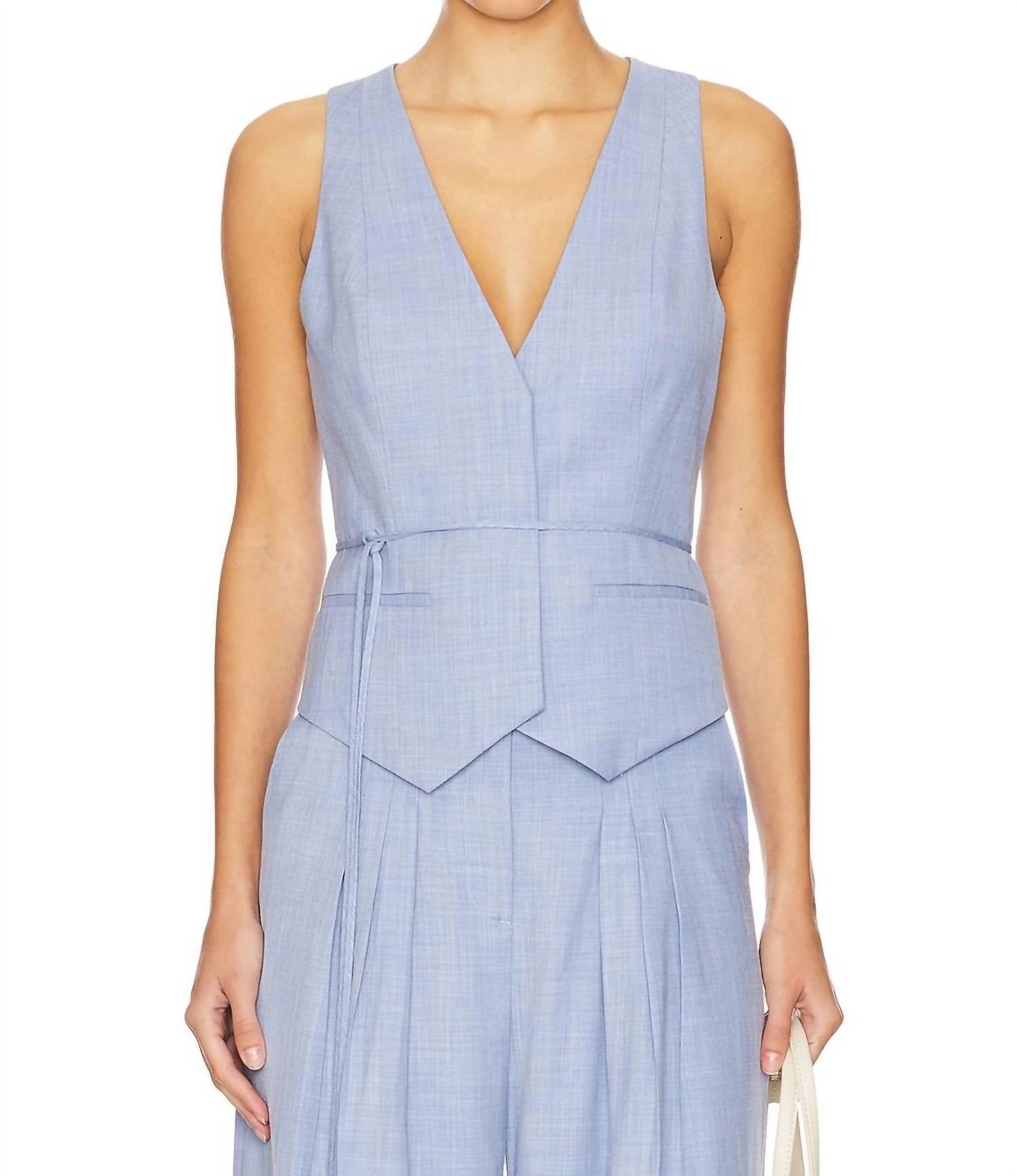 

Эшер жилет с поясом в шамбрей синем Shona Joy