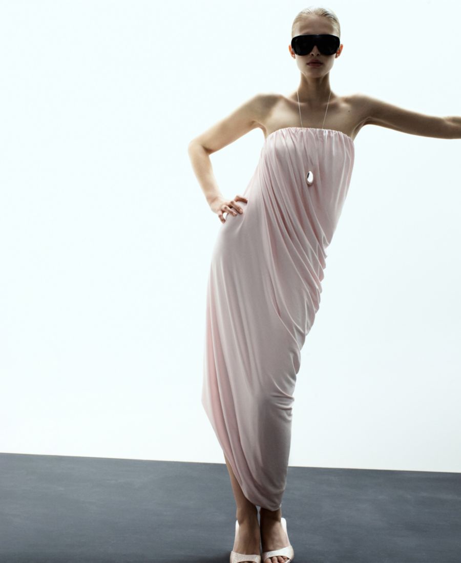 

Женское асимметричное платье без бретелей с драпировкой MANGO, Pastel Pink