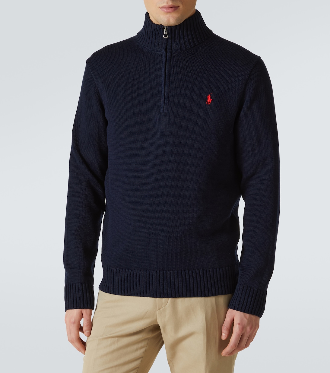 Хлопковый полузастёгивающийся свитер с логотипом Polo Ralph Lauren, Hunter Navy — фото 3