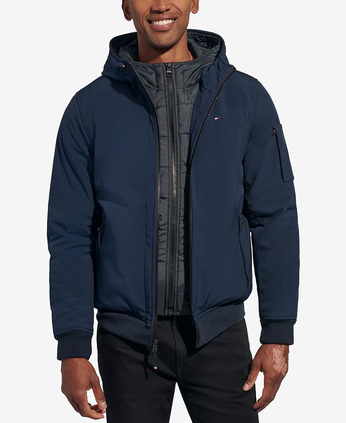 

Мужская комбинированная куртка-бомбер с капюшоном Tommy Hilfiger, цвет Midnight