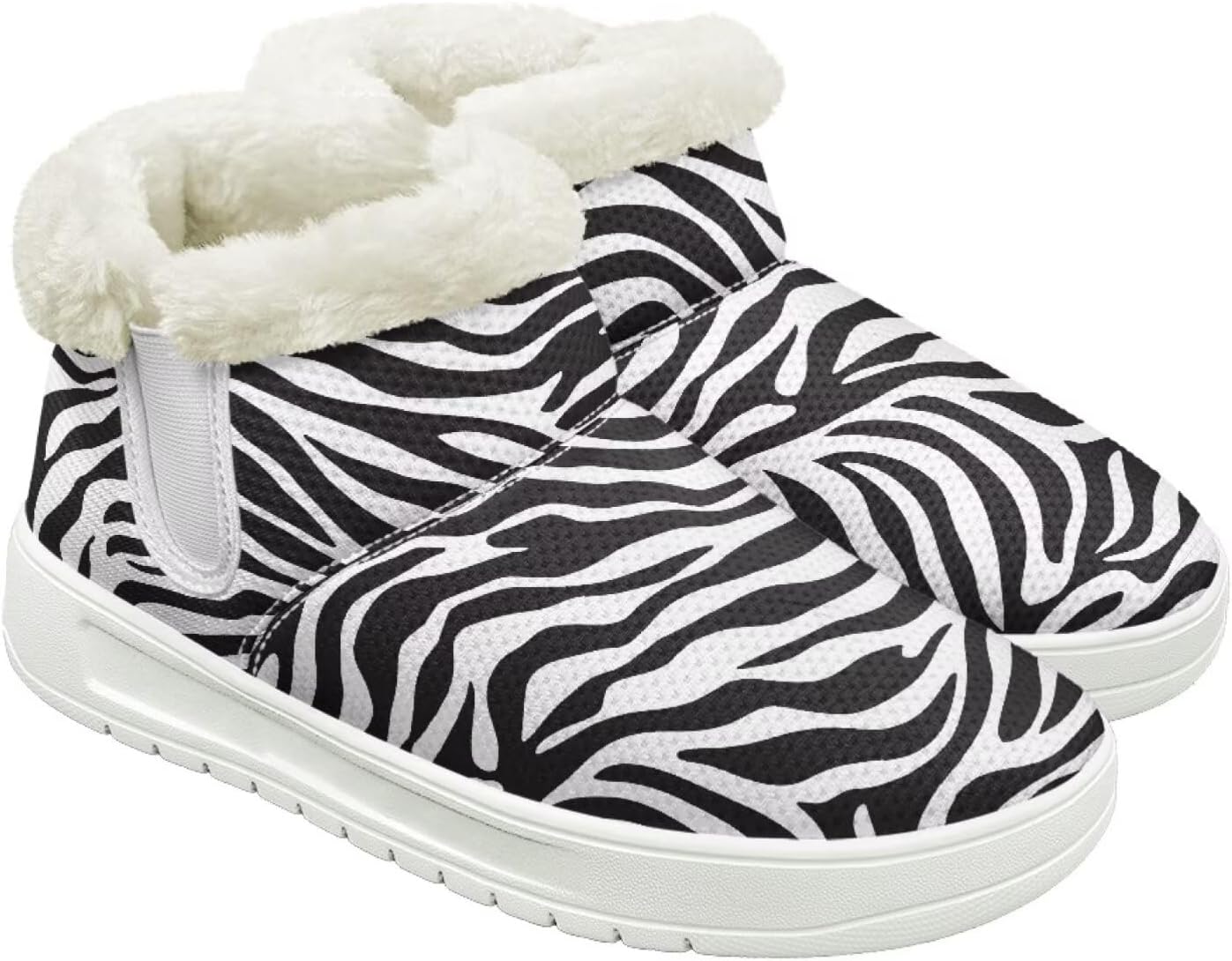 

Женские пушистые зимние ботинки для снега для женщин и мужчин, удобные ботильоны на липучке, теплые мягкие ботинки с тянущейся манжетой Cugasmaru, белый/черный