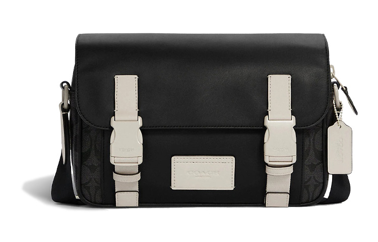 

COACH Сумка-мессенджер Track Coated Canvas с телячьей кожей, наплечная сумка, сумка через плечо Tubas для мужчин, черно-белая