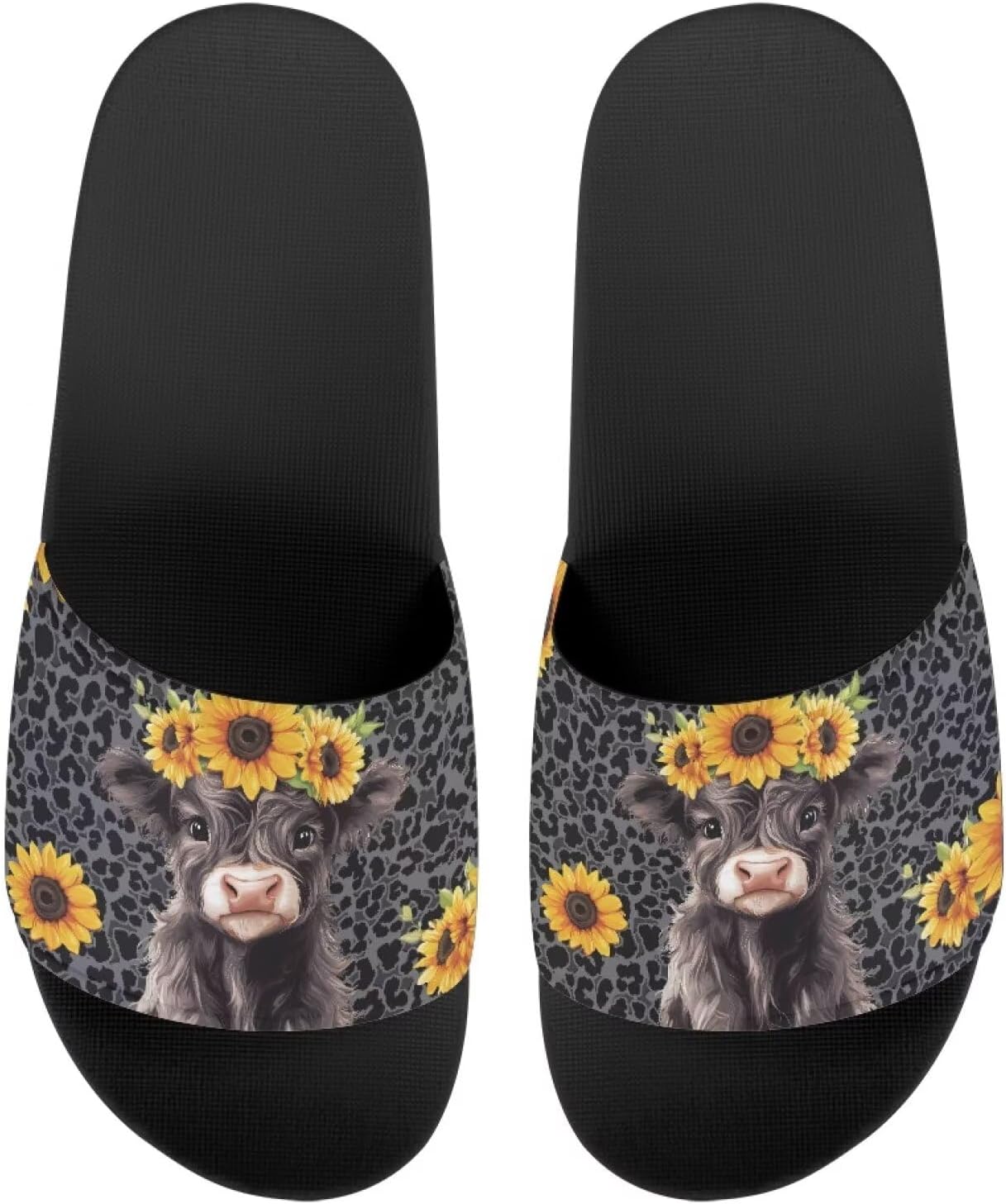 

Сандалии EVA с одной полосой, с рисунком подсолнухов, с мягкой подошвой, открытым носком, противоскользящие, на плоской подошве для женщин и мужчин Drnuikhe, Leopard Highland Cow Sunflower