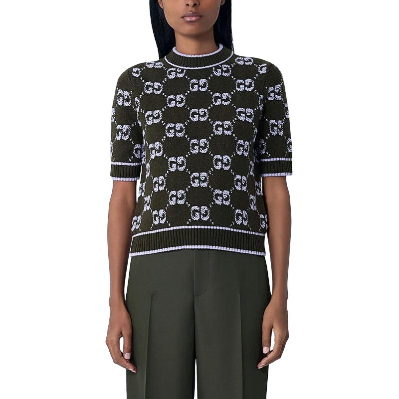 

GG шерстяной жаккардовый топ с эффектом букле GUCCI, зеленый