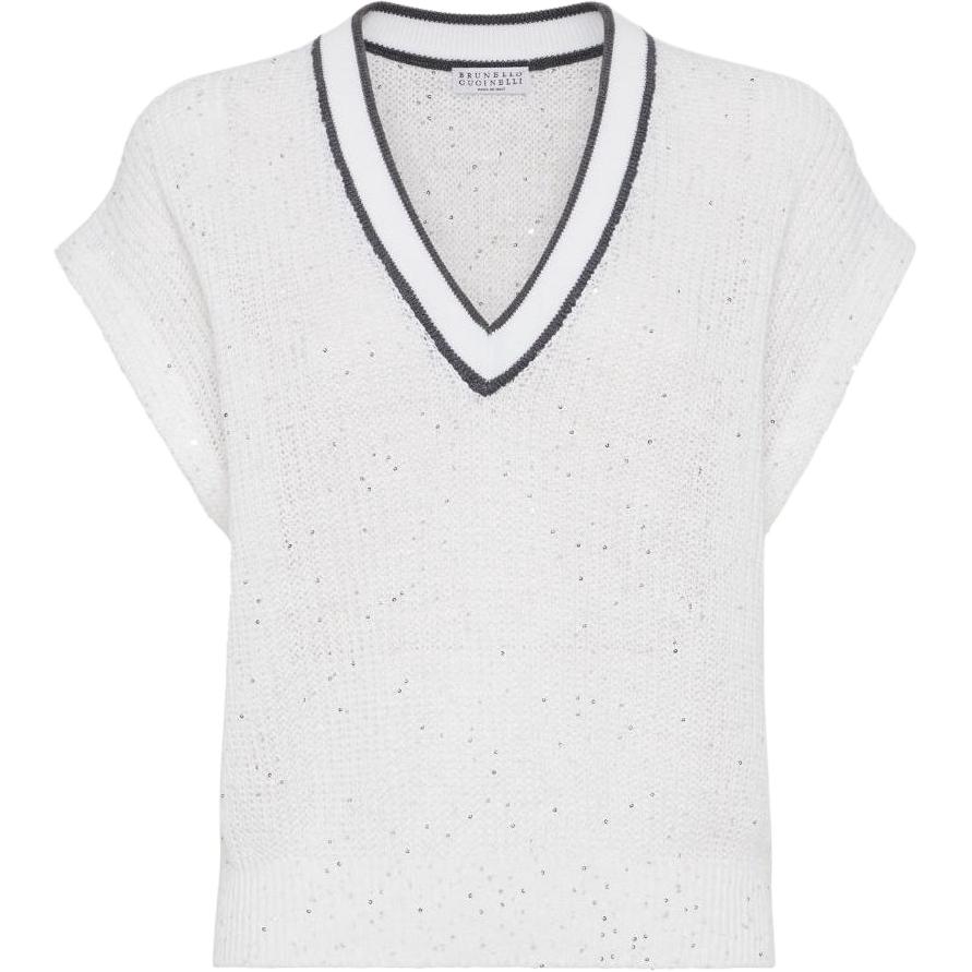 

Джемпер с V-образным вырезом и коротким рукавом Brunello Cucinelli, белый