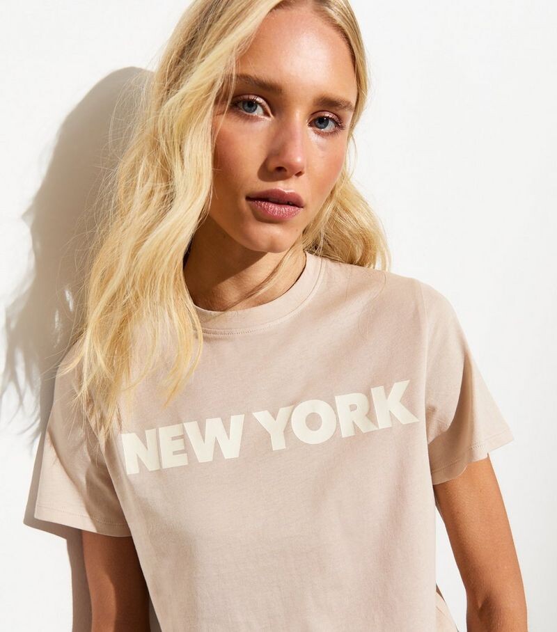 

Хлопковая футболка с надписью New York New Look, светло-коричневый