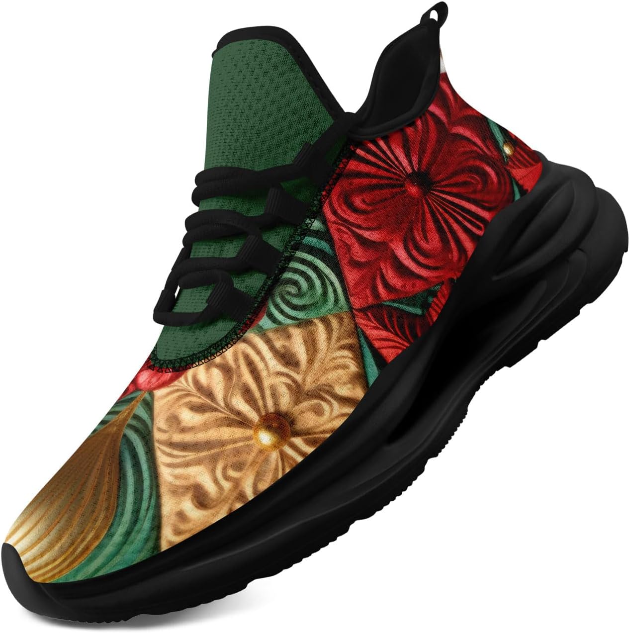 

Легкие кроссовки AWSOLE для бега на Рождество для мужчин и женщин с дышащей сеткой, спортивные и ходовые тренеры, черный/красный/зеленый/желтый/темно-зеленый