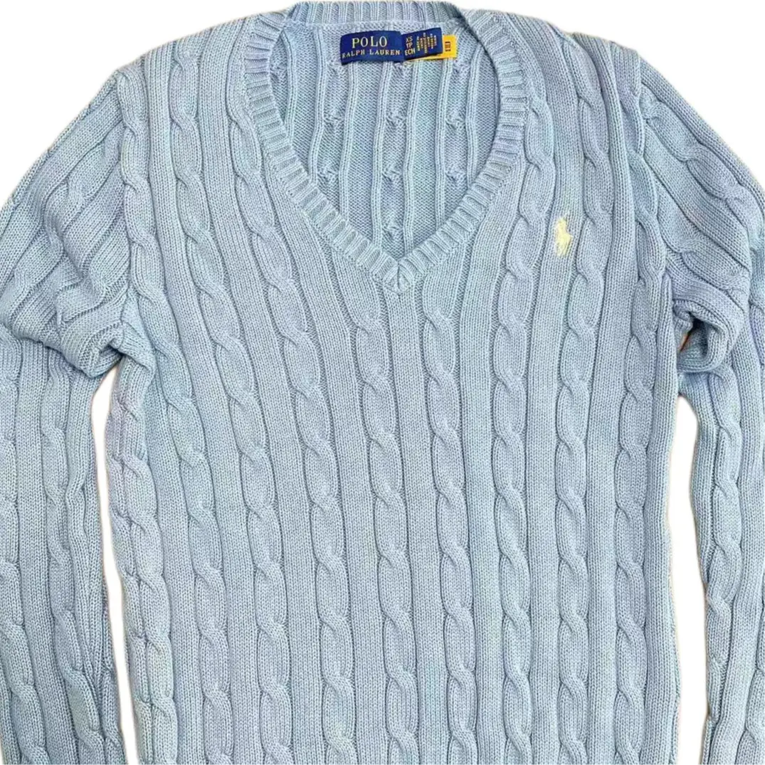 Футболка поло FW24 вязаная женская дымчато-голубая Polo Ralph Lauren — фото 3