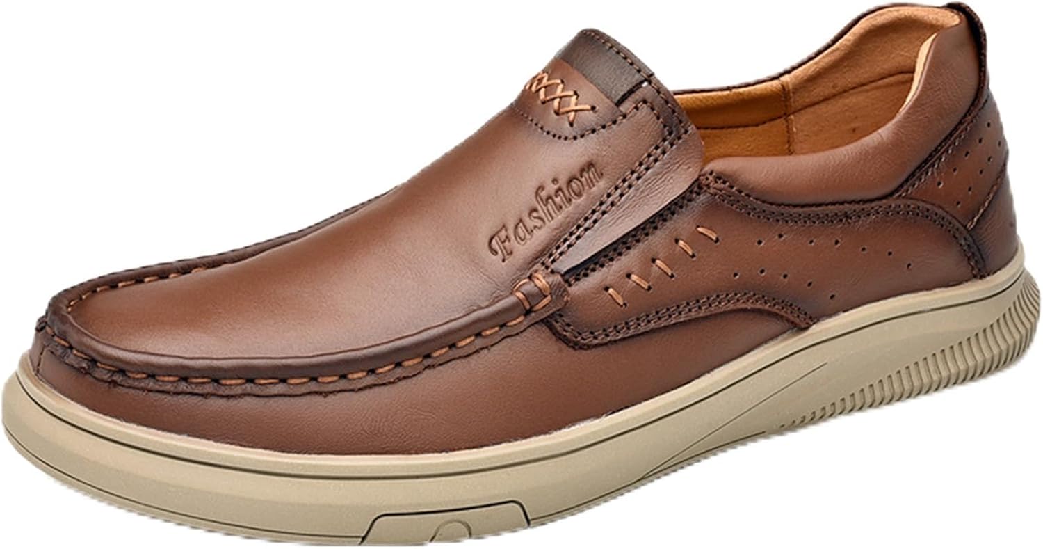 

Мужские повседневные туфли из натуральной кожи, деловые слипоны, устойчивые к износу туфли для вождения Generic, коричневый