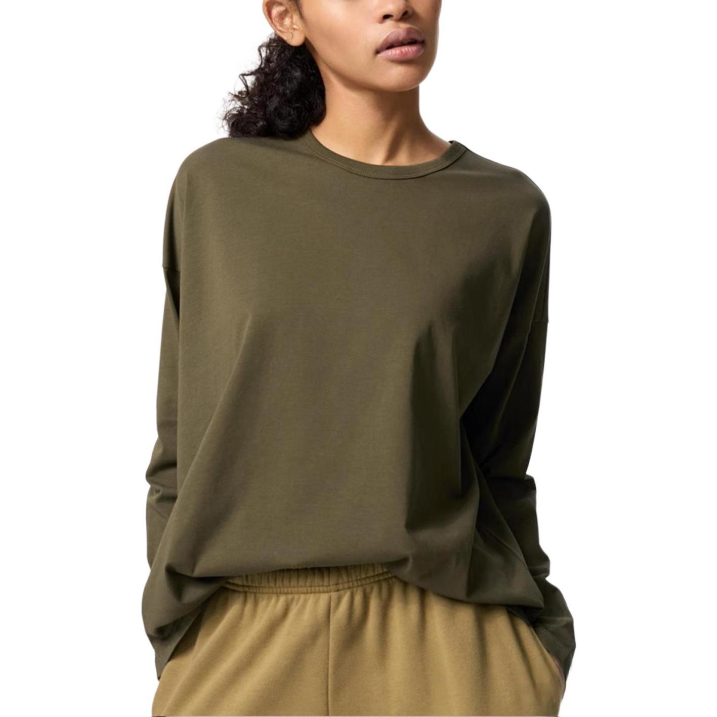 

UNIQLO Футболка с рукавом дроп-шиппер женская olive