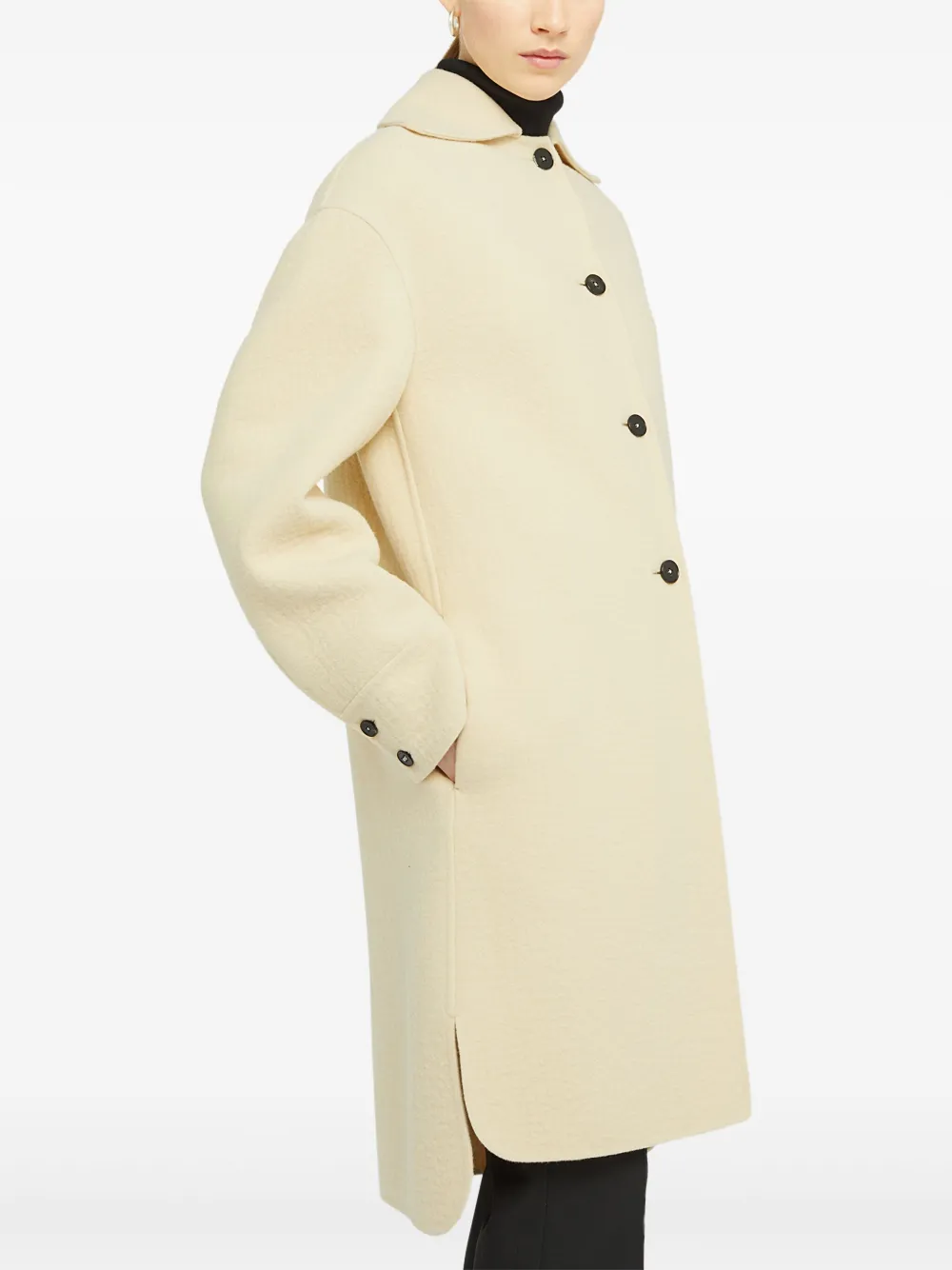 Однобортное пальто из необработанной шерсти JIL SANDER, нейтральный — фото 3
