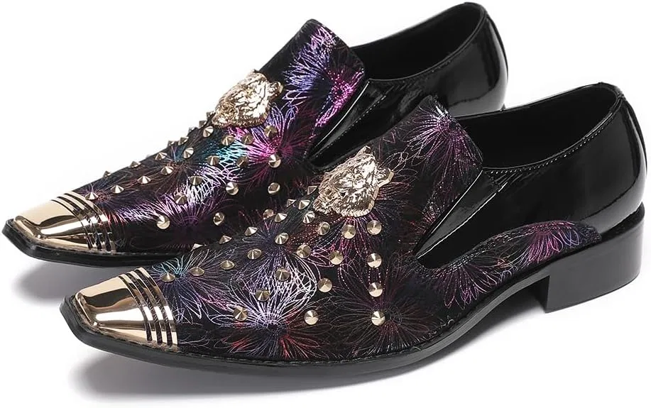 Лоферы с змеиным принтом, кожаные, металлический квадратный носок, Western Dress Shoes, фиолетовый Dacnakby