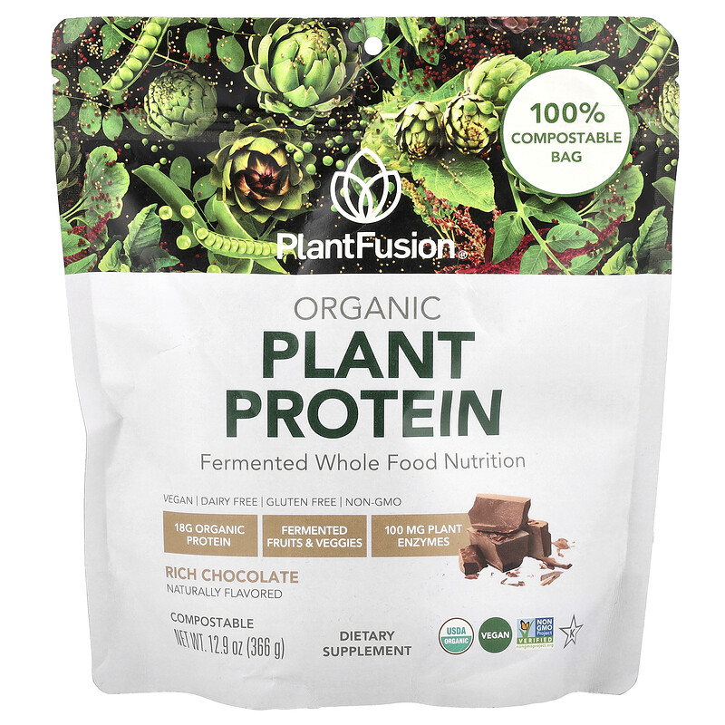 

PlantFusion, Органический растительный протеин, насыщенный шоколад, 366 г (12,9 унции)