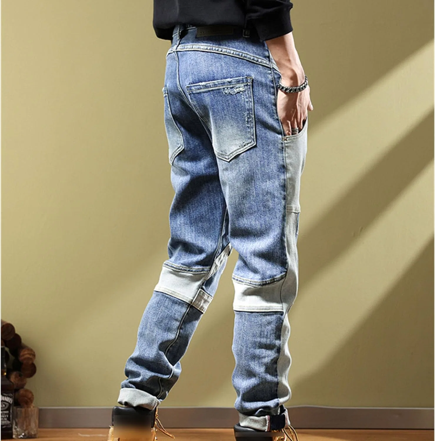 Джинсы рваные с заплатками, Regular Fit, Denim, синие — фото 4