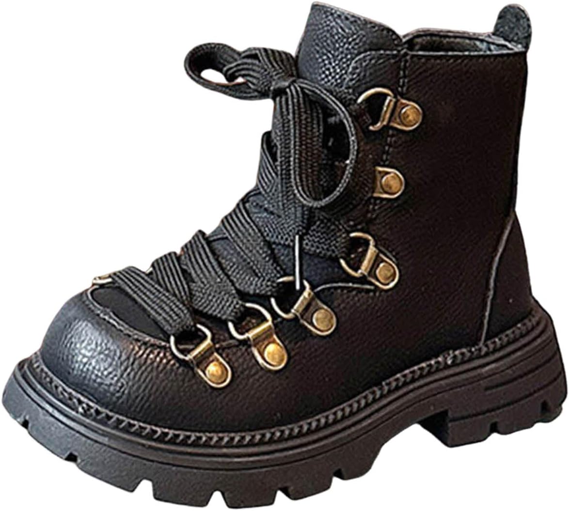 

Детские Ботинки IWIHMIV для Девочек, с Шнуровкой, Нескользящие, Короткие, для Малышей, Удобные, Теплые, Повседневные, Black