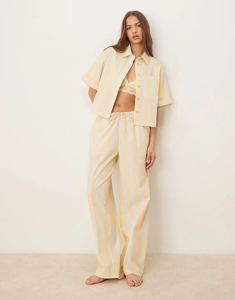 

Пижамные брюки ASOS DESIGN Mix & Match из тканой ткани в полоску синего и бежевого цветов
