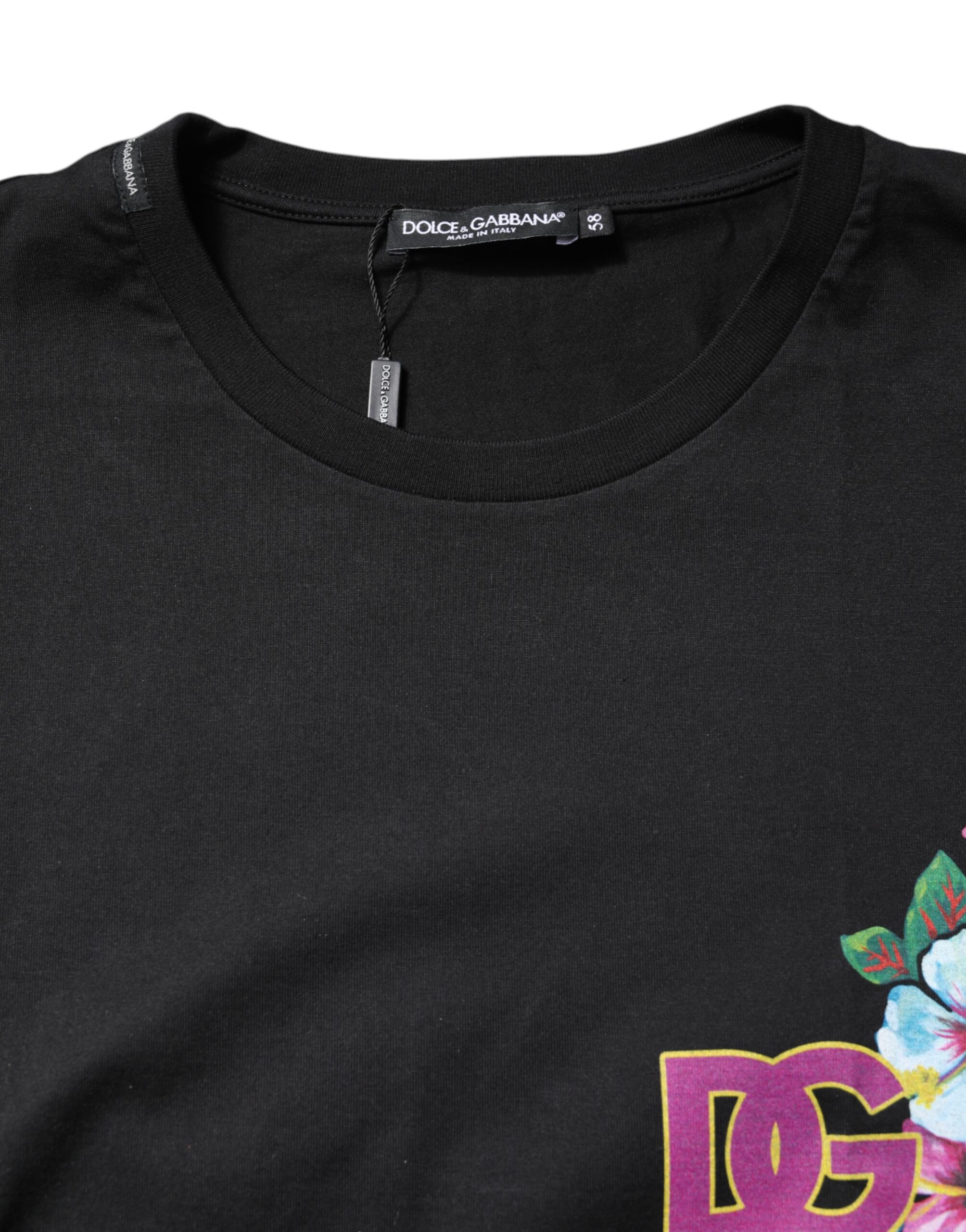 Черная футболка с круглым вырезом и цветочным принтом DG Dolce & Gabbana, Black — фото 4