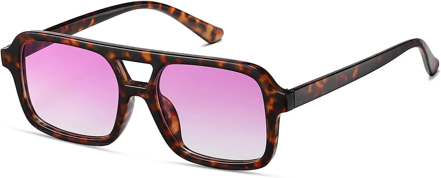 

Ретро-солнцезащитные очки 70-х годов для мужчин и женщин, винтажные прямоугольные очки, классические авиаторы с двойной перемычкой A8282 ailov, Tortoise/Purple