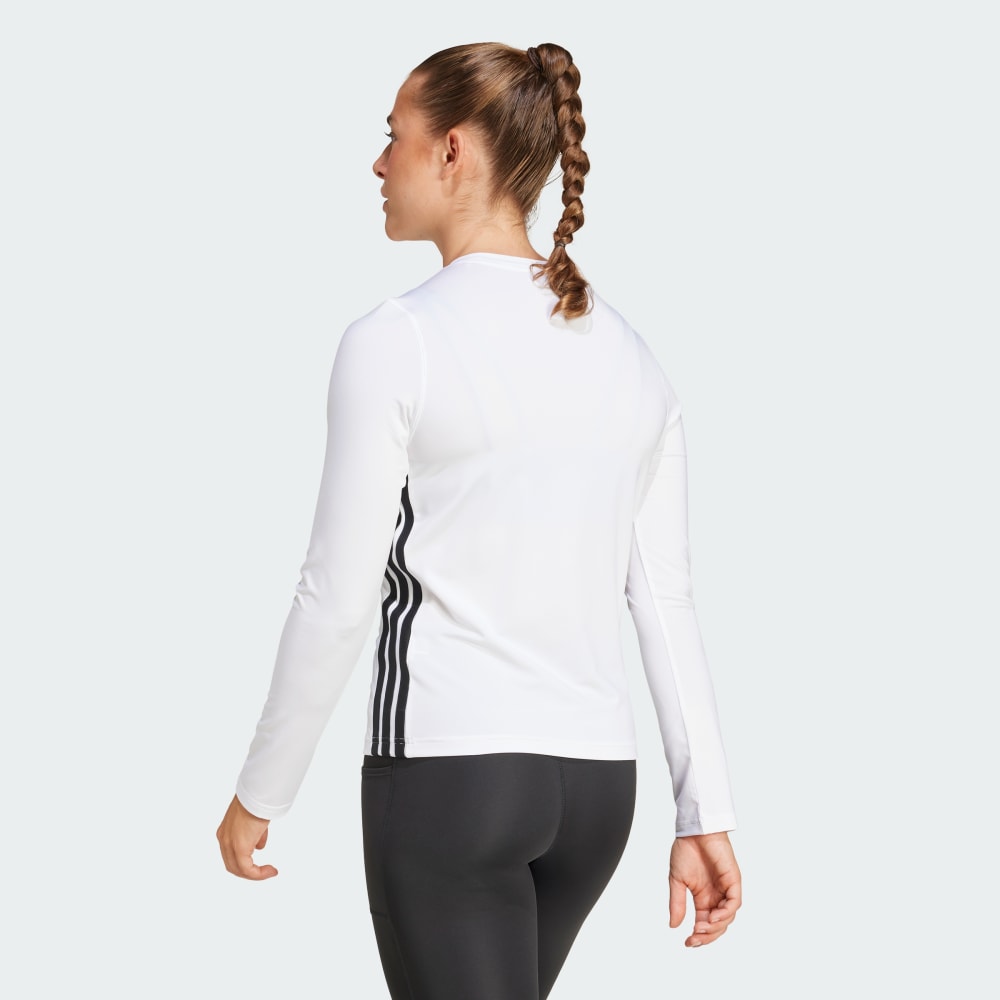 Спортивный топ Adidas Essentials Long Sleeve 3-Stripes Workout Top, белый/черный — фото 2