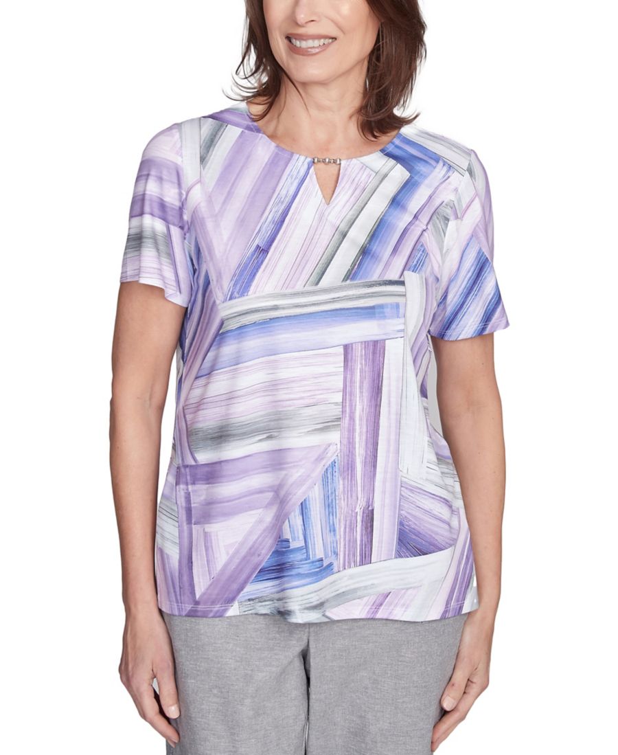 

Женская футболка Crystal Springs с вырезом-капелькой и рисунком в виде мазков кисти и витража Alfred Dunner, Lilac Multi, Красный, Женская футболка Crystal Springs с вырезом-капелькой и рисунком в виде мазков кисти и витража Alfred Dunner, Lilac Multi