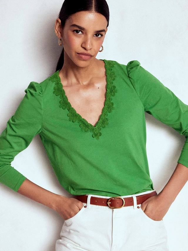 

Топ с цветочным кружевным кантом Boden, Highland Green