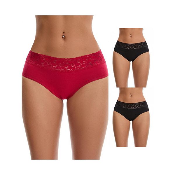 

3 пачки женских кружевных трусиков мид-вайст Inspire Chic, Black Red