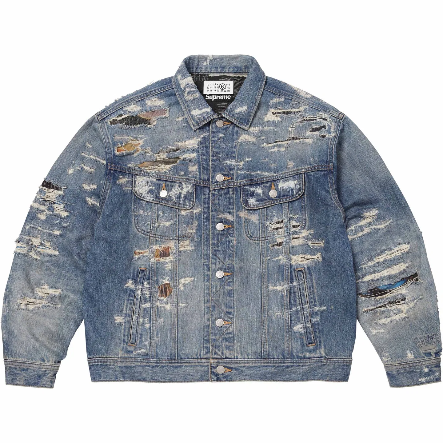Куртка джинсовая x MM6 Maison Margiela SS26 WEEK4 Distressed Selvedge Denim Trucker Jacket, деним, унисекс Supreme, White — фото 3