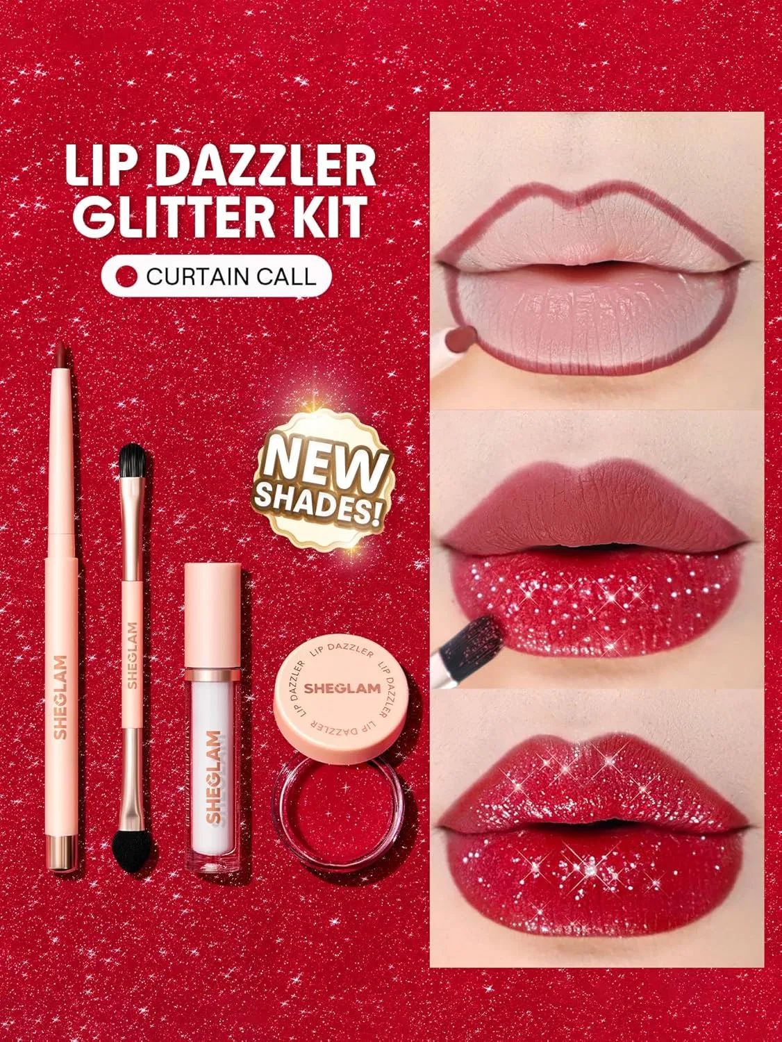 Набор для губ Glitter Kit 4 Piece Set SHEGLAM Curtain Call — фото 3
