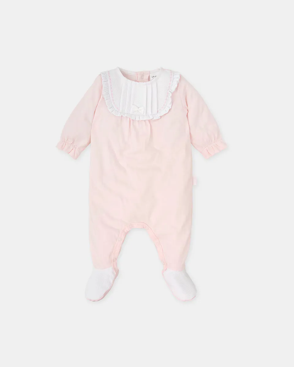 

Длинный розовый комбинезон для девочки с белой пике-деталью Tutto Piccolo