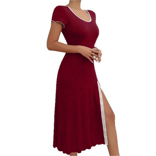 

Женское платье-миди с коротким рукавом и разрезом по подолу Yesfashion, Wine Red