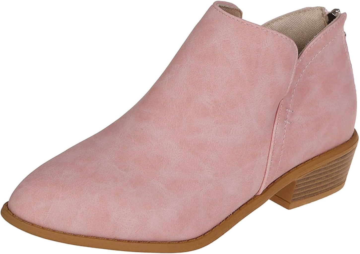 

Женские ботильоны с вырезами, зауженный носок, массивный каблук, низкий каблук, без застежки, западного стиля, челси, короткие, нарядные и повседневные туфли с толстым каблуком Generic, розовый