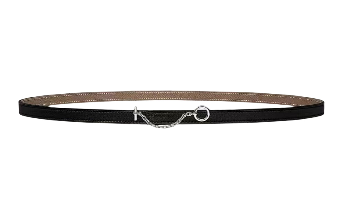 

HERMES Женский ремень из телячьей кожи черный с серым слоном шириной 1,3 см, Black/Elephant Gray