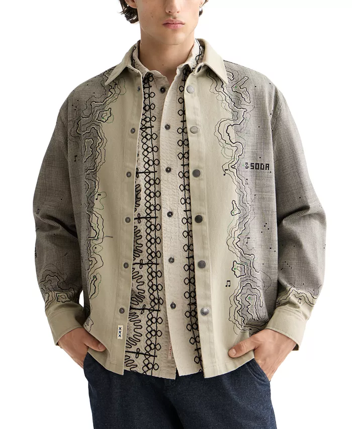 

Мужская свободная футболка с длинным рукавом и принтом Scotch & Soda, загар/бежевый