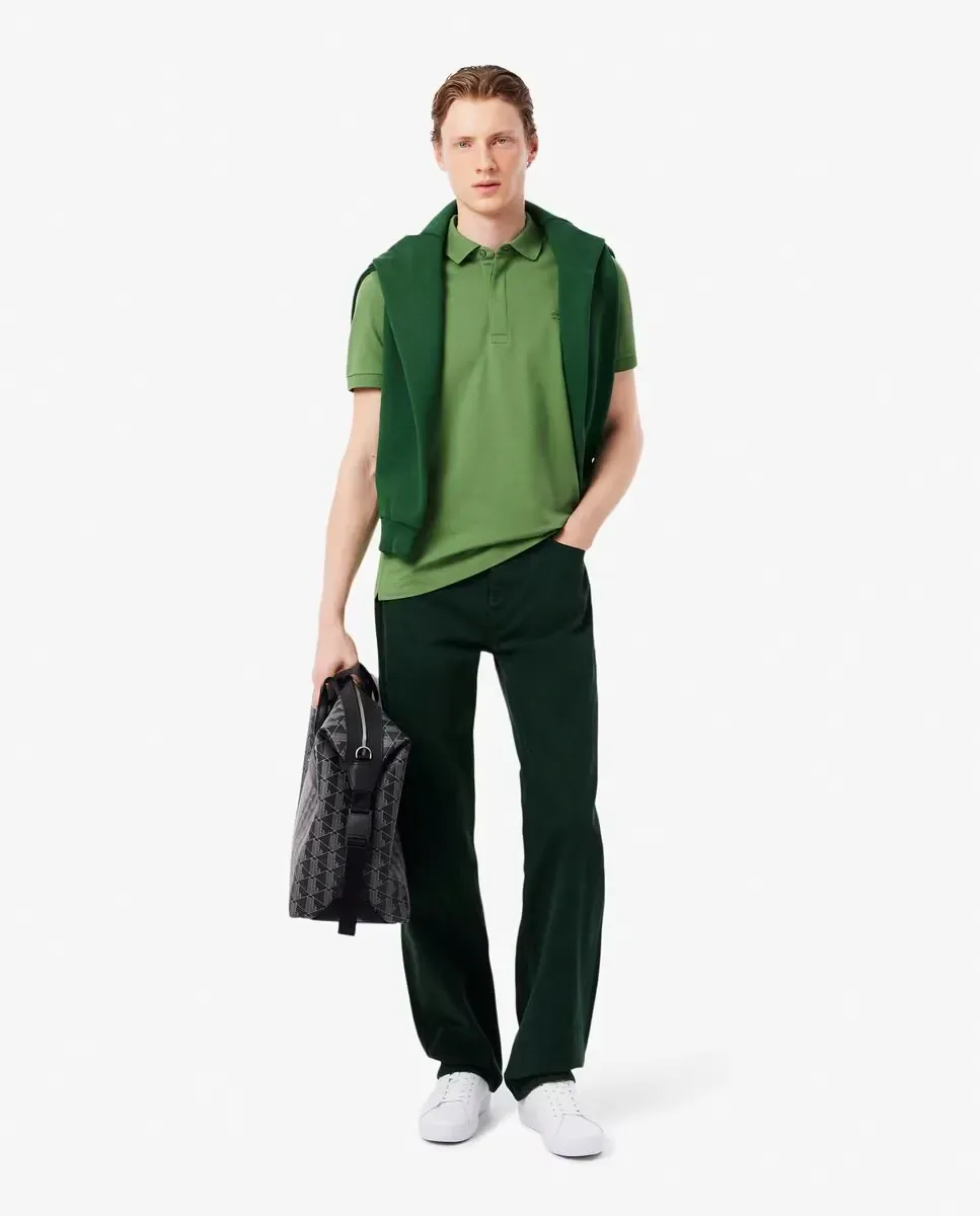 Мужское поло прямого кроя Paris из эластичного пике с короткими рукавами Lacoste, зеленый — фото 4
