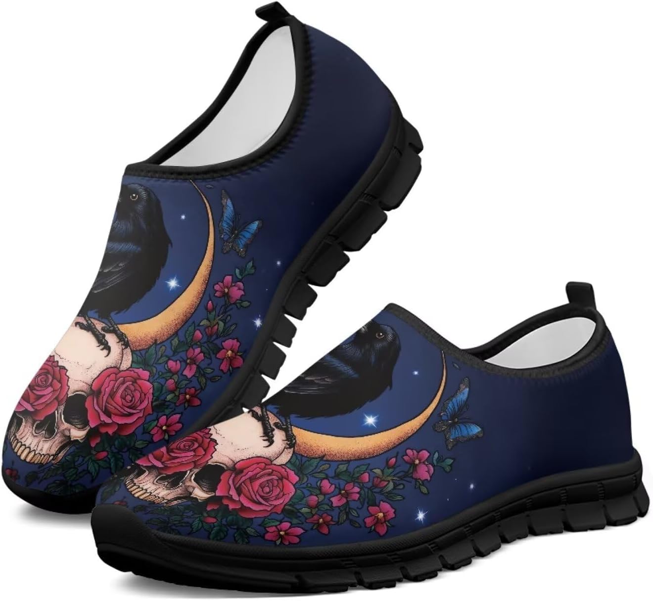 

Женские теннисные кроссовки Удобные противоскользящие спортивные для ходьбы, занятий в тренажерном зале, бега, повседневные модные кроссовки Chririnla, Moon Rose Skull Crow