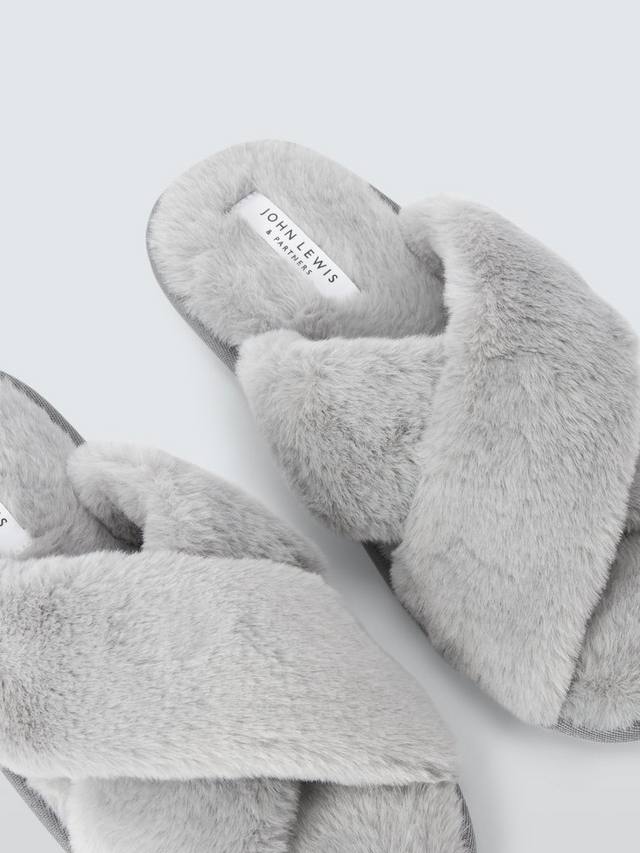 Экологичные слайдеры с перекрестными ремешками из искусственного меха John Lewis, Grey — фото 4