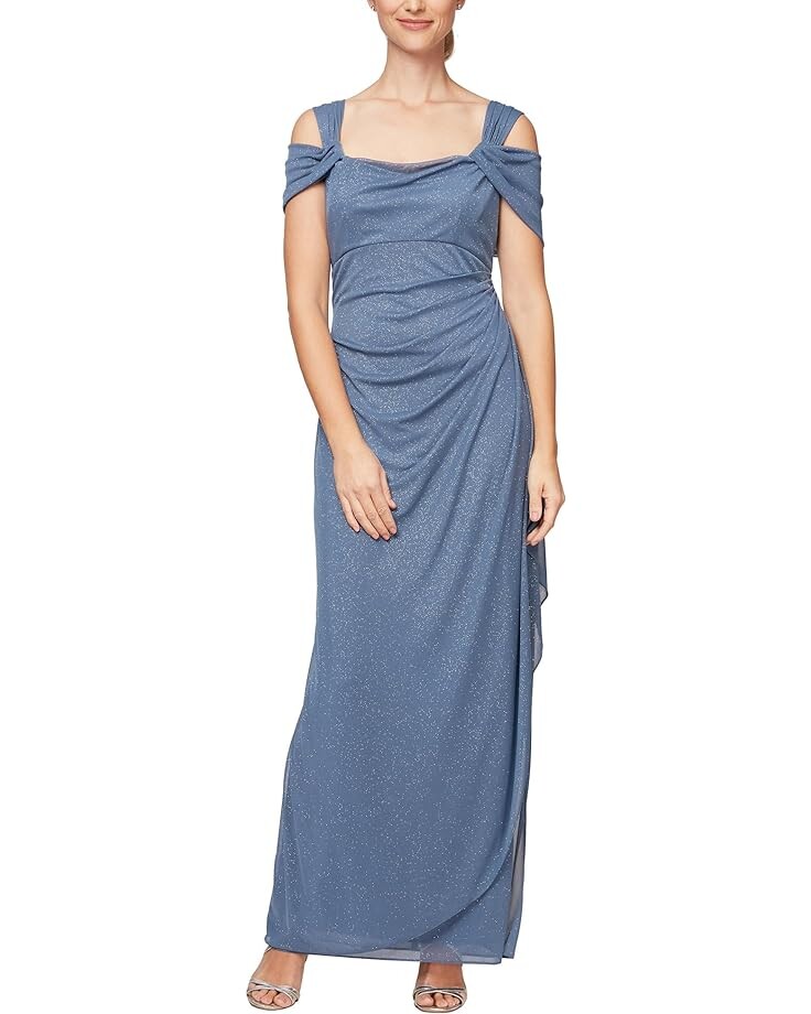 

Платье Alex Evenings Long Glitter Mesh Cold Shoulder, цвет Dusty Blue