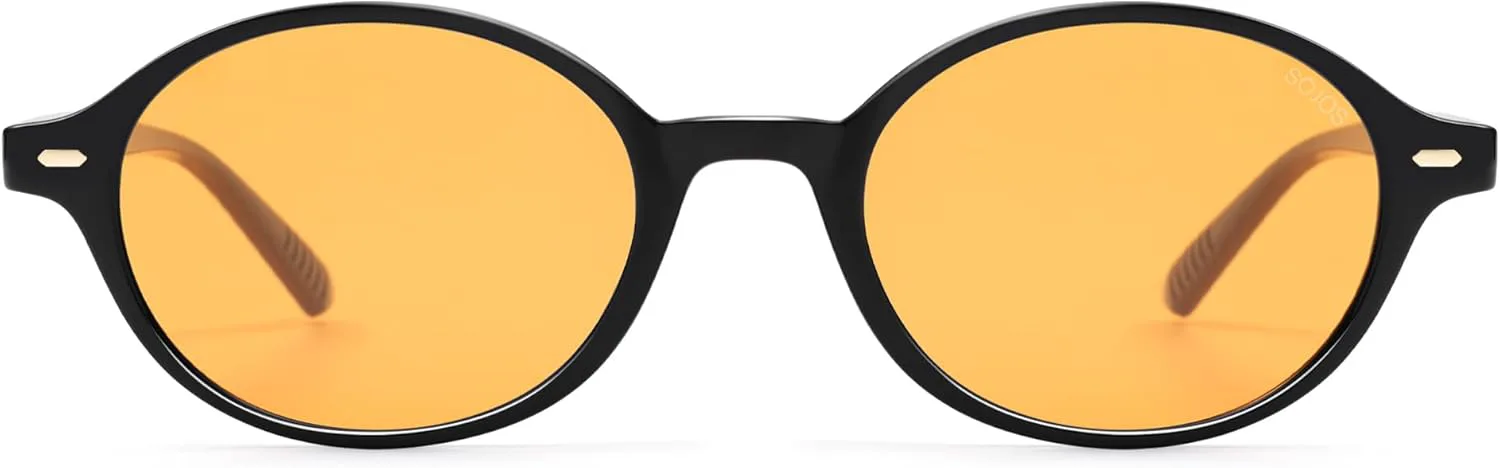 

Солнцезащитные очки SOJOS Retro Oval Round Polarized Sunglasses для женщин и мужчин, маленькие, стильные, винтажные, модные, модель SJ2611, Shiny Black/Yellow Tint