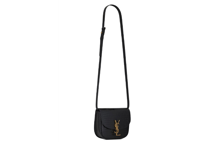 SAINT LAURENT Сумка-седло KAIA Shiny Crocodile Pattern Embossed Cow Leather через плечо на пояс женская черная — фото 4