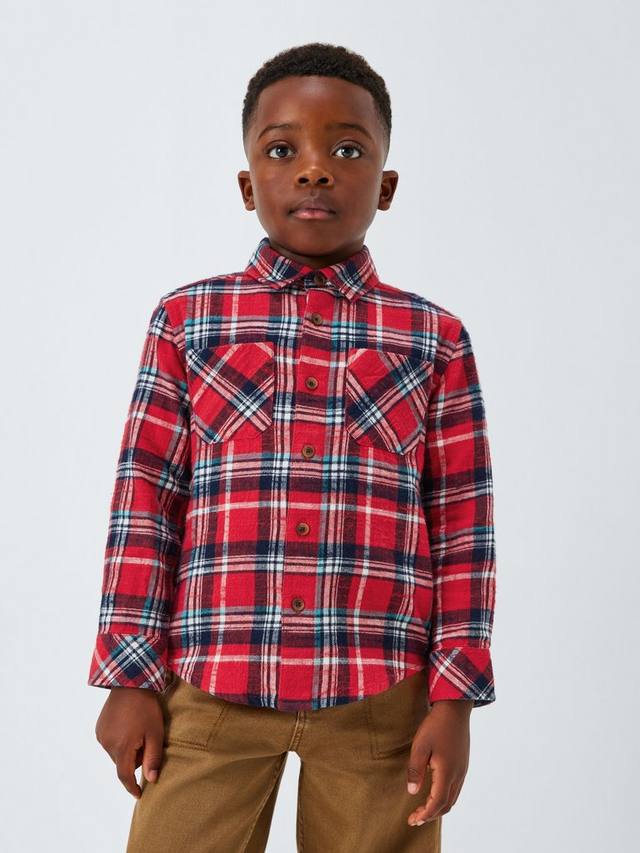 

Детская рубашка с длинными рукавами в клетку John Lewis, Red Check