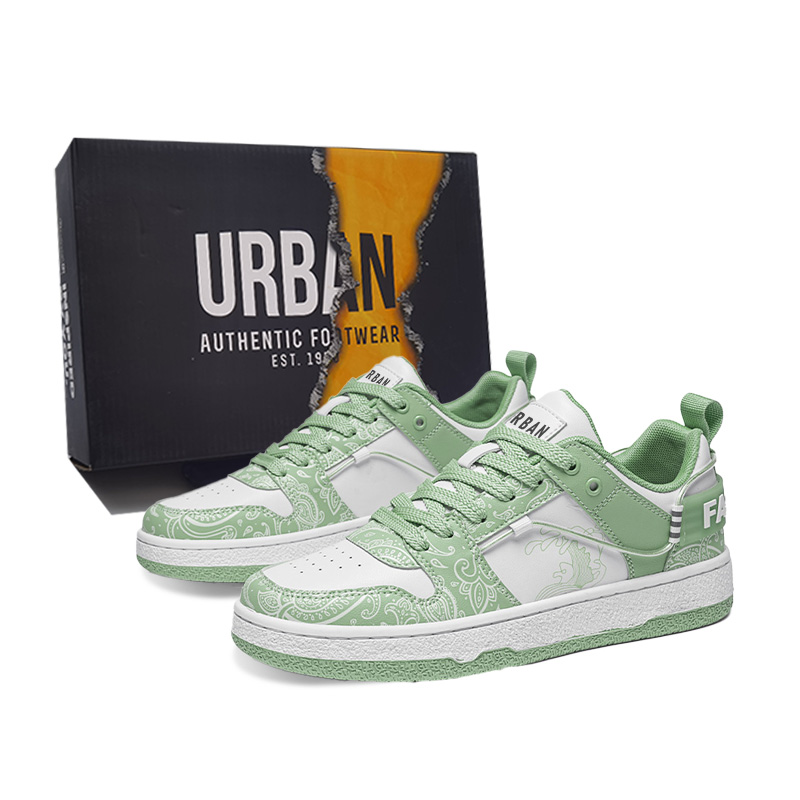 

URBAN AUTHENTIC Антискользящие износостойкие низкие скейтерские кроссовки мужские бело-зеленые, цвет White Green