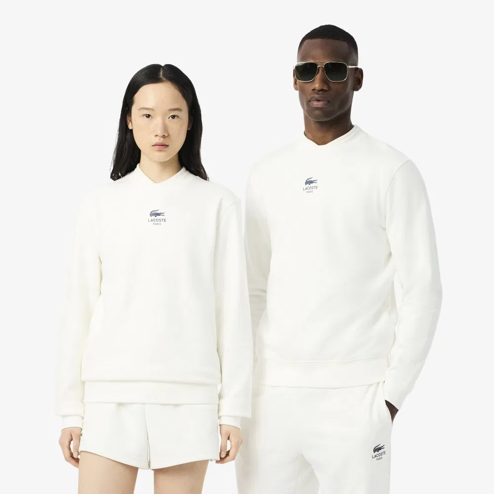 Мужской свитшот Lacoste с круглым вырезом и мягким брендингом, молочно-белый